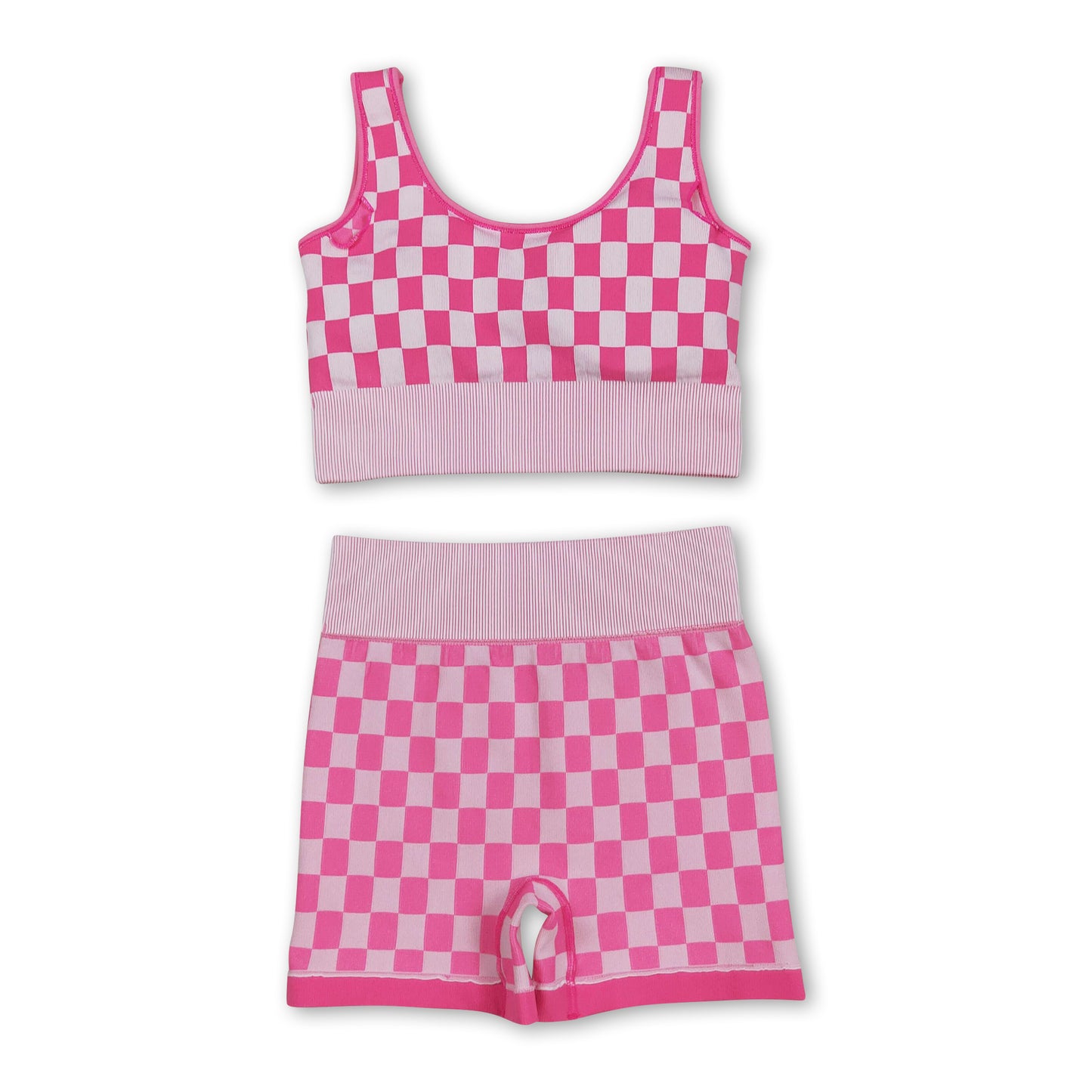Sleeveless pink plaid thick fabric adult women activewear