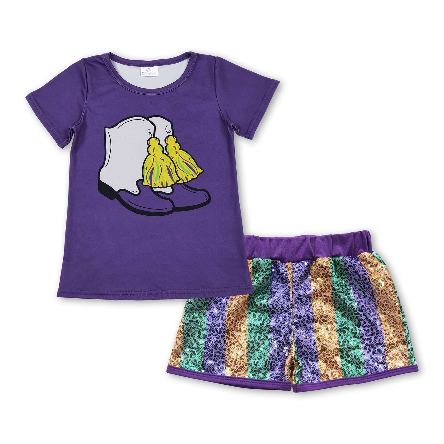 Purple boots top stripe sequin shorts girls Mardi Gras clothe