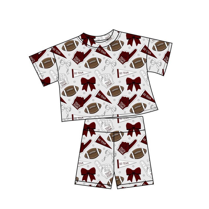 brown bows gesture football girl short sleeve set