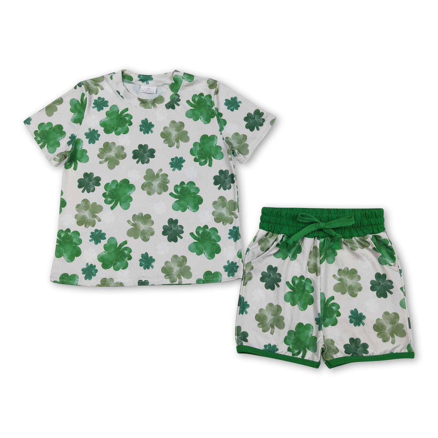 Short sleeves green clover top shorts girls St Patrick's set