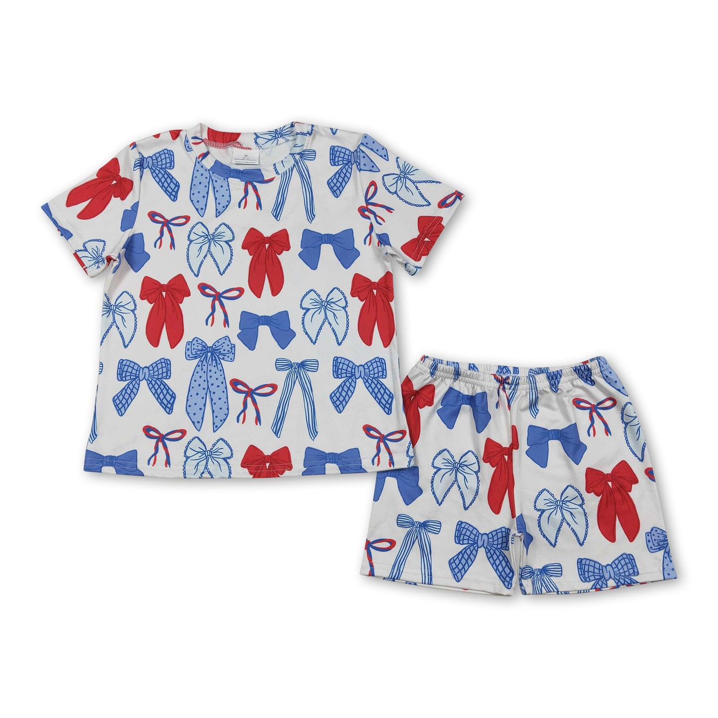 Red blue bow top shorts kids girls 4th of july outfits