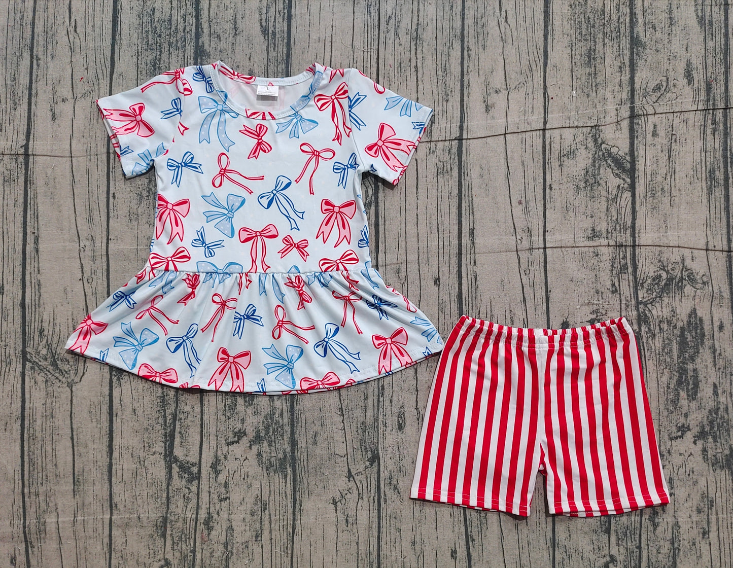 Red blue bow peplum stripe shorts girls 4th of july outfits