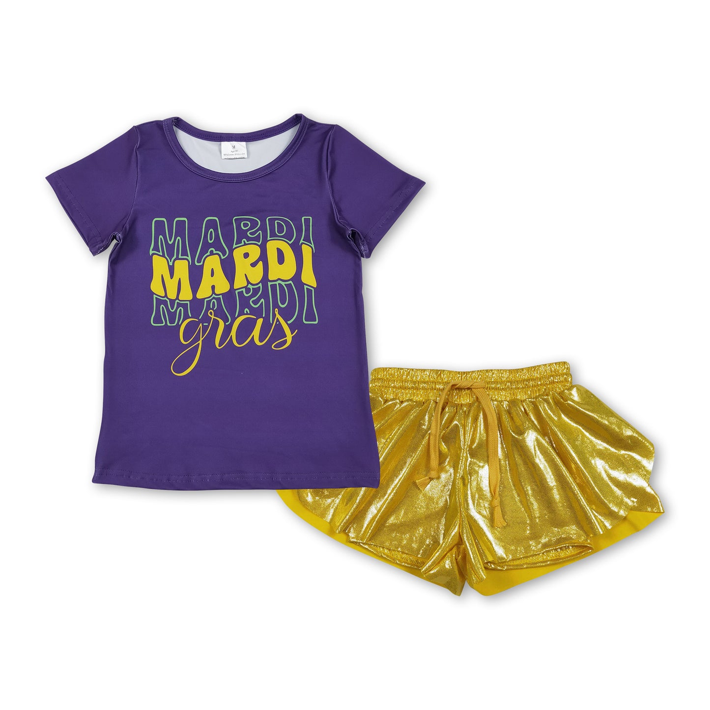 Purple Mardi Gras top yellow shorts kids girls outfits