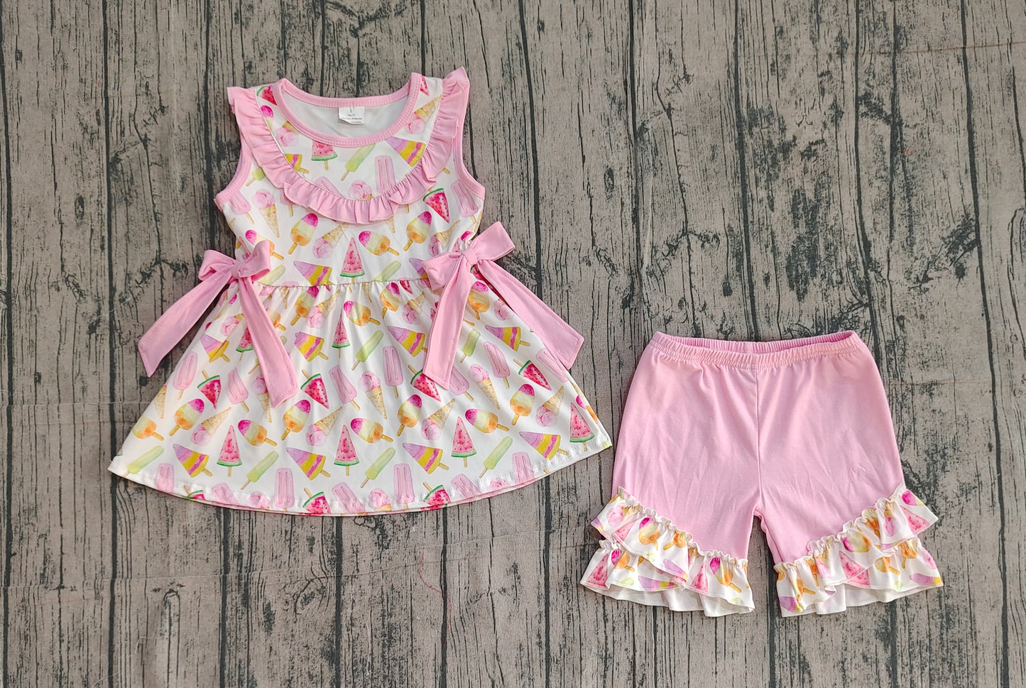 Sleeveless pink popsicle watermelon kids girls summer outfits