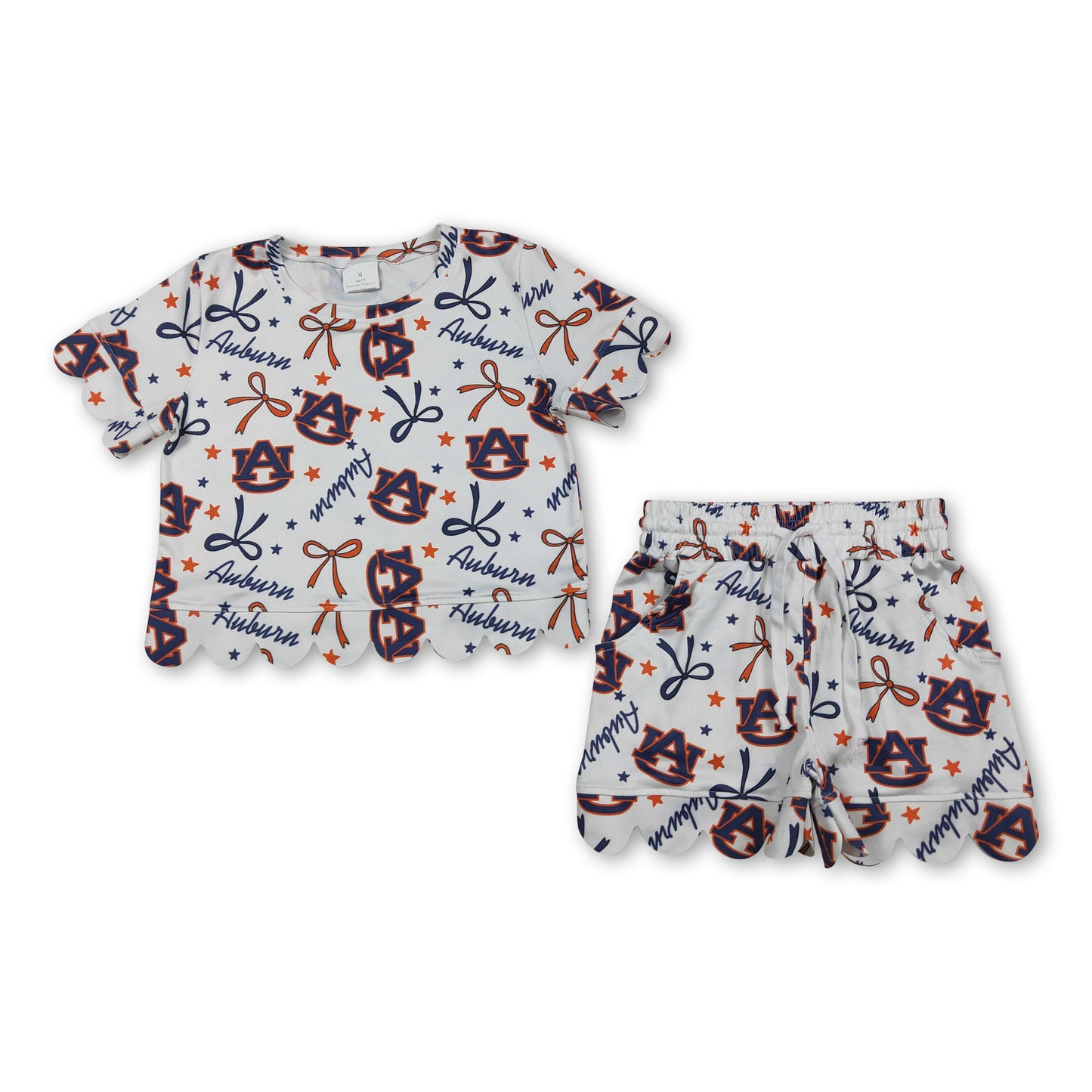 Short sleeves A U stars bow scallop girls team outfits