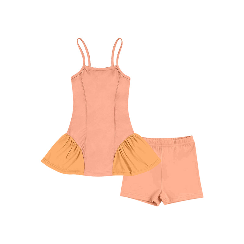Straps patchwork athletic dress shorts girls active set