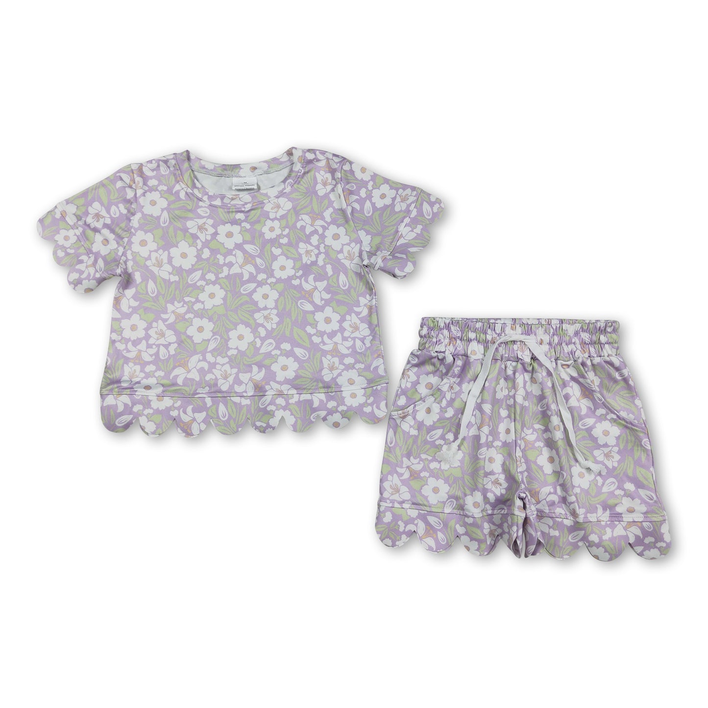 Lavender white floral scallop girls summer clothes