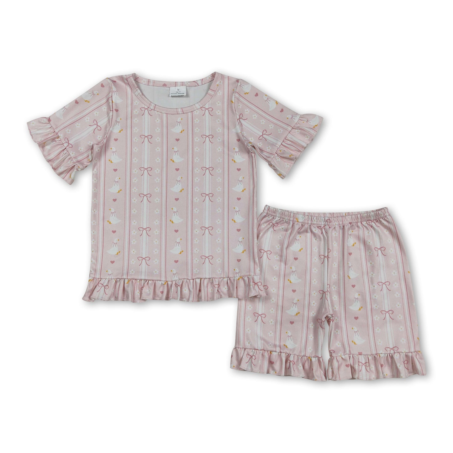 Short sleeves goose bow floral top shorts girls outfits