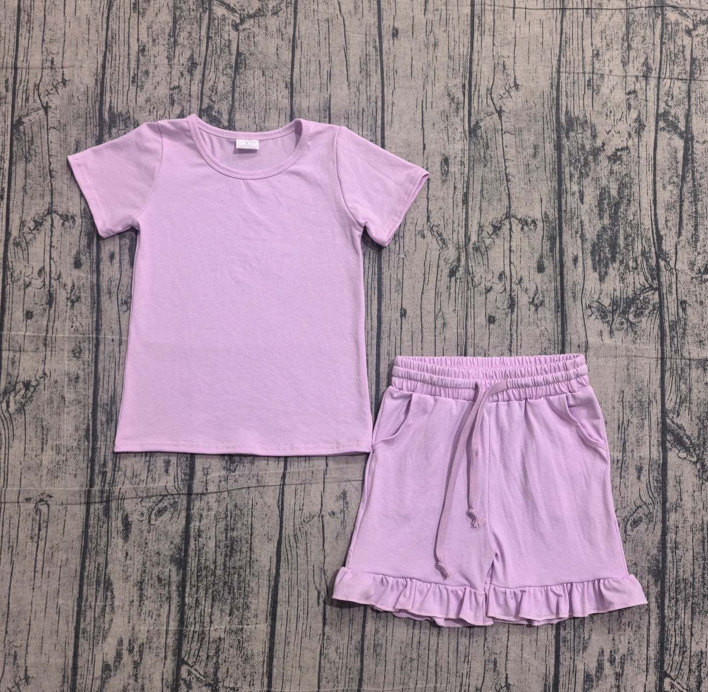 Short sleeves cotton top ruffle shorts girls summer outfits