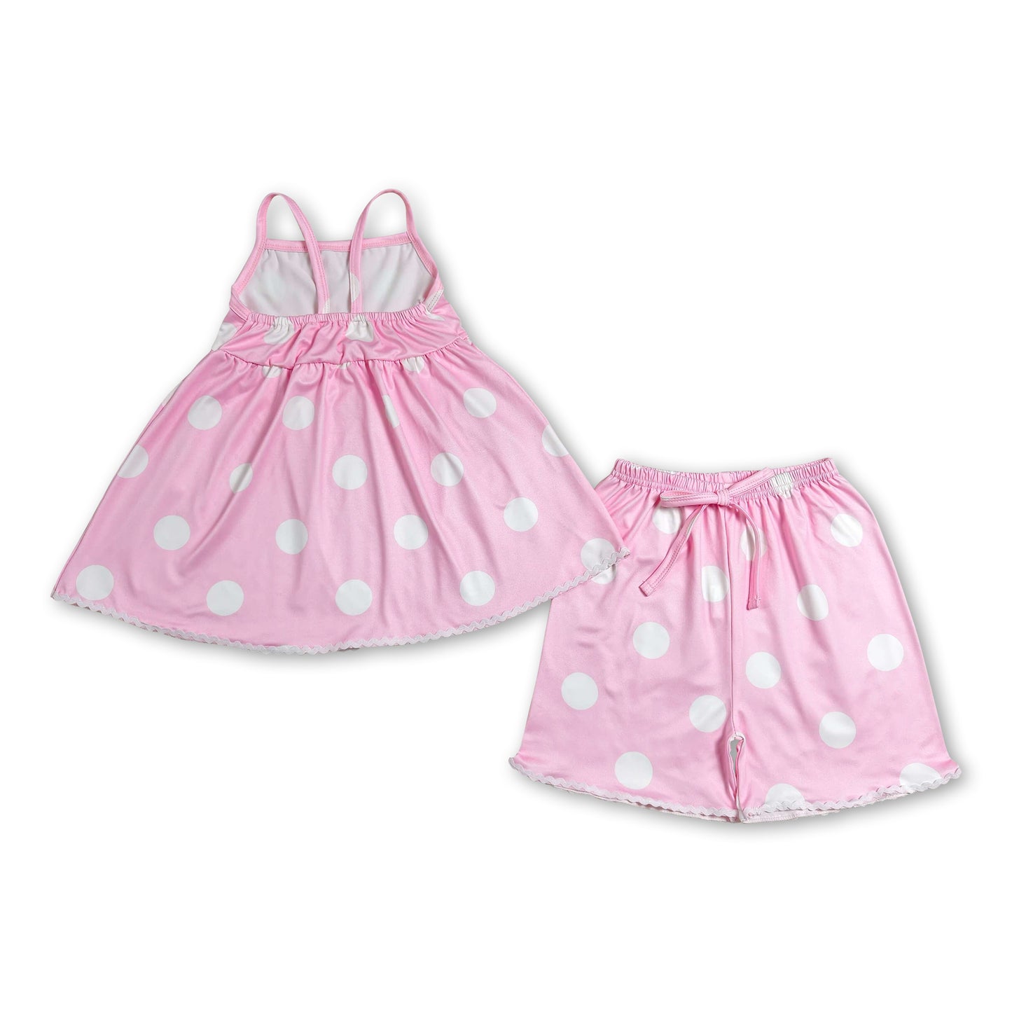Pink straps polka dots tunic shorts girls summer clothes