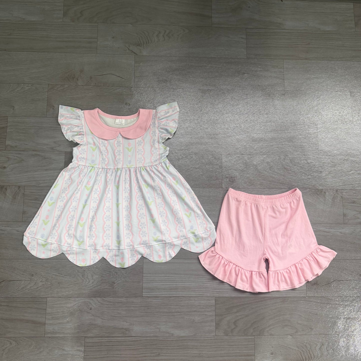 Floral scallop tunic ruffle shorts girls summer outfits