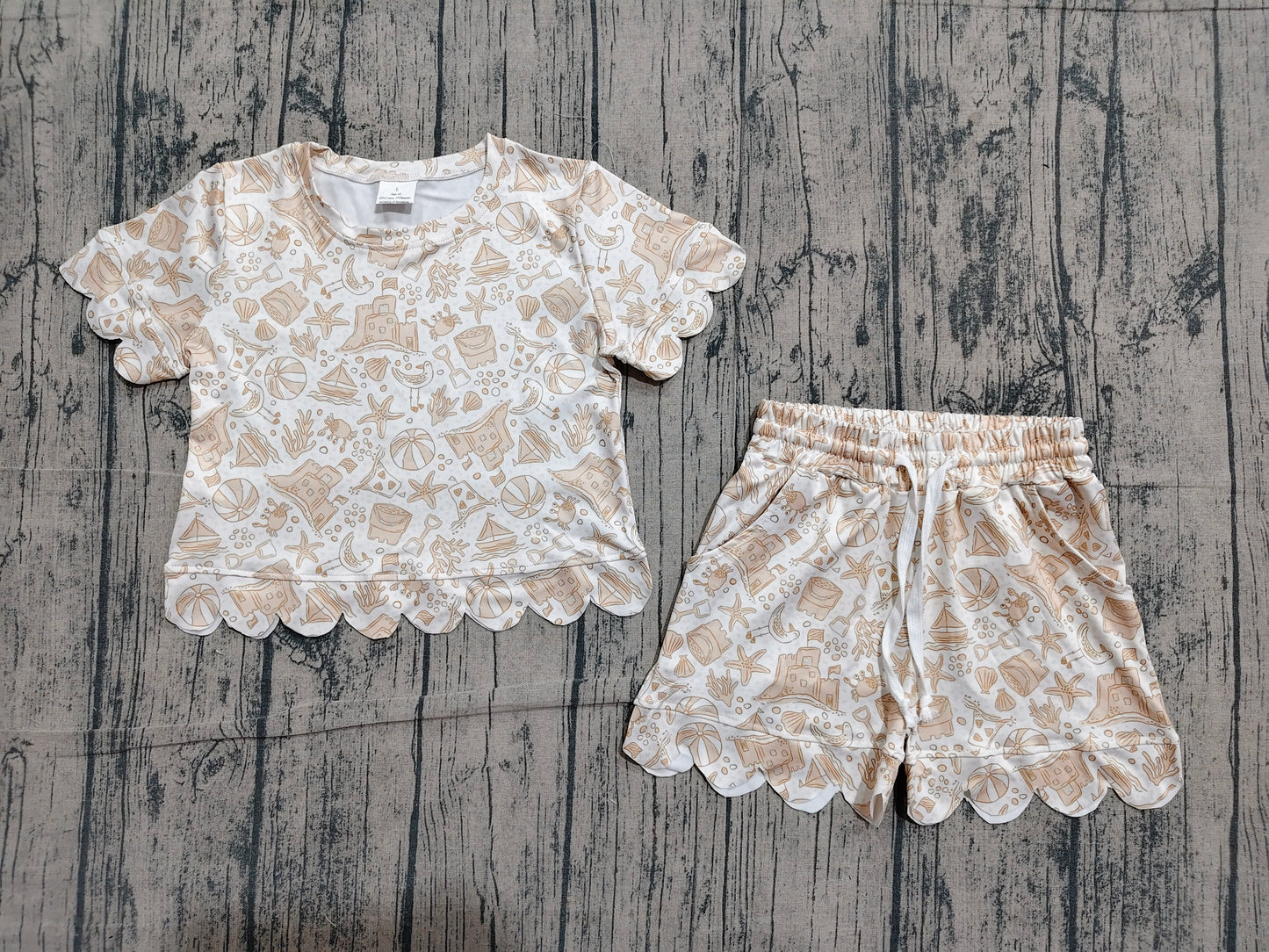 Short sleeves scallop sandcastle starfish girls outfits