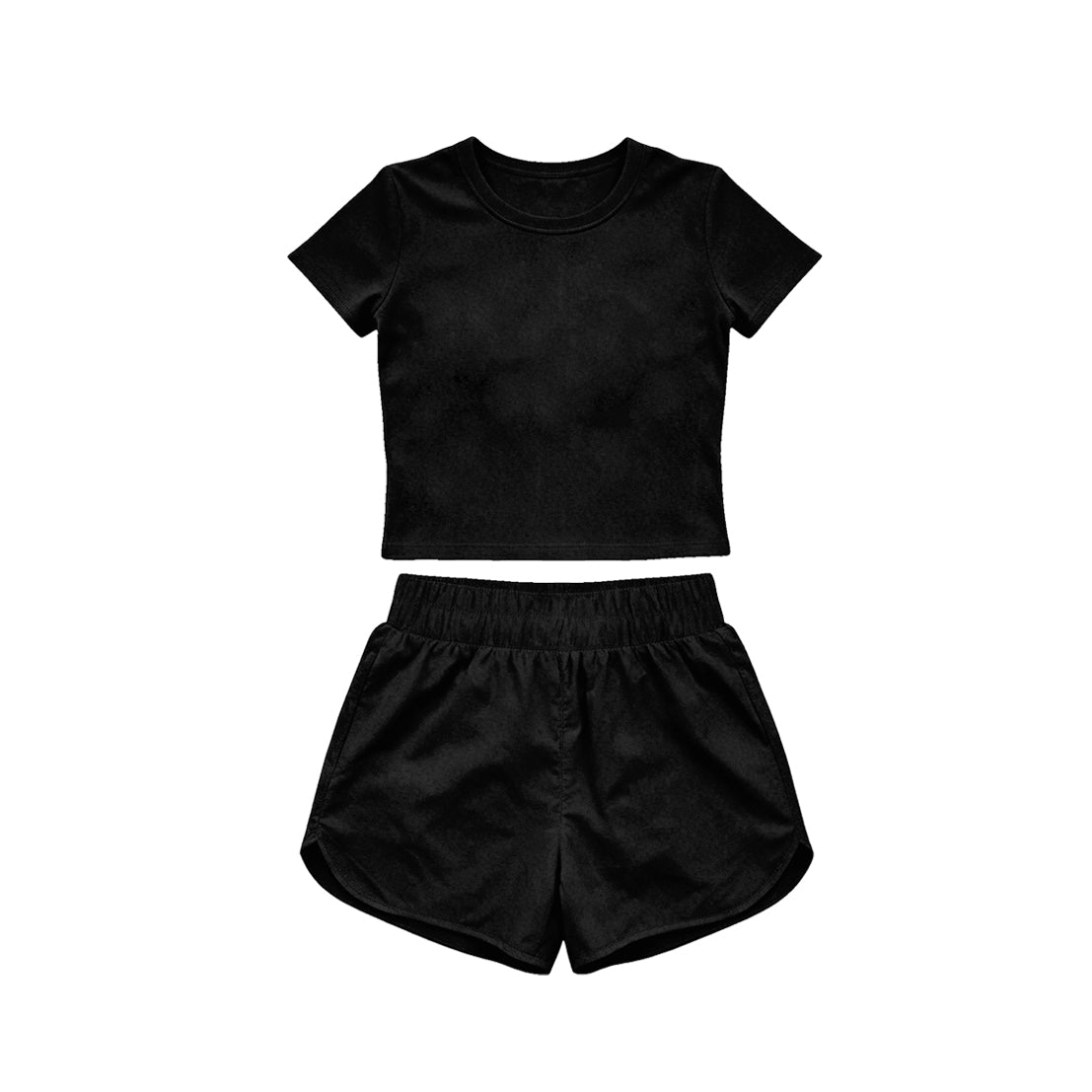 Short sleeves black top shorts kids girls yoga active set