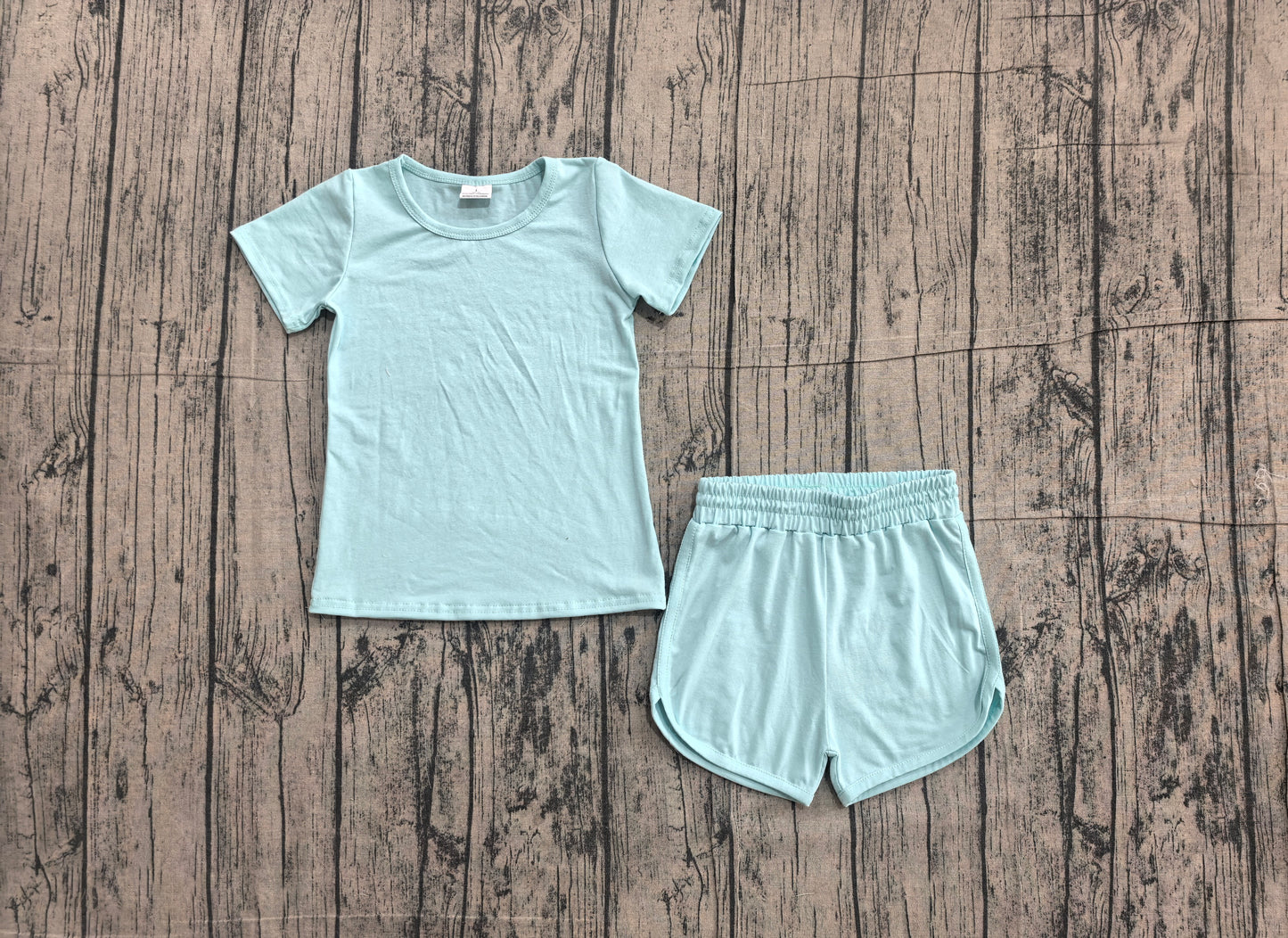 Short sleeves light blue top shorts kids girls yoga active set
