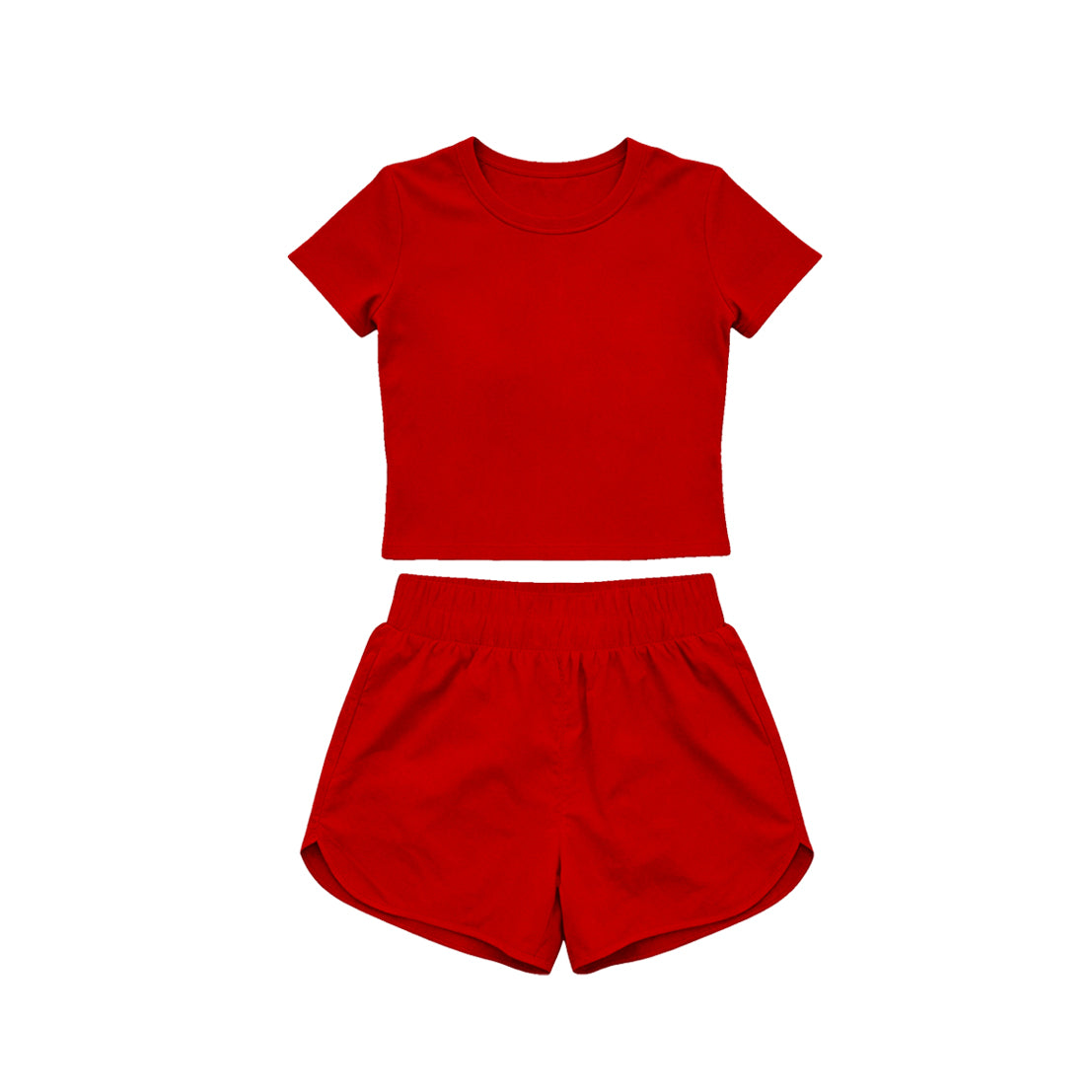 Short sleeves red top shorts kids girls yoga active set