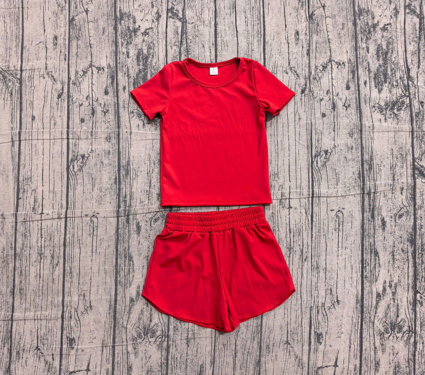 Short sleeves red top shorts kids girls yoga active set
