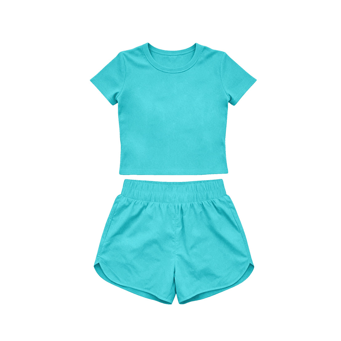 Short sleeves aqua top shorts kids girls yoga active set