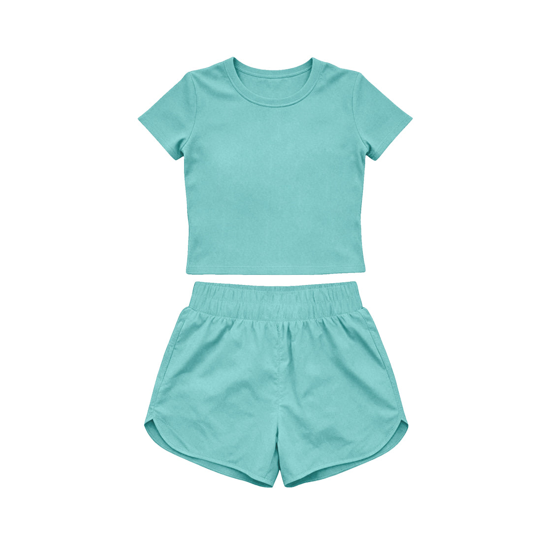 Short sleeves mint top shorts kids girls yoga active set