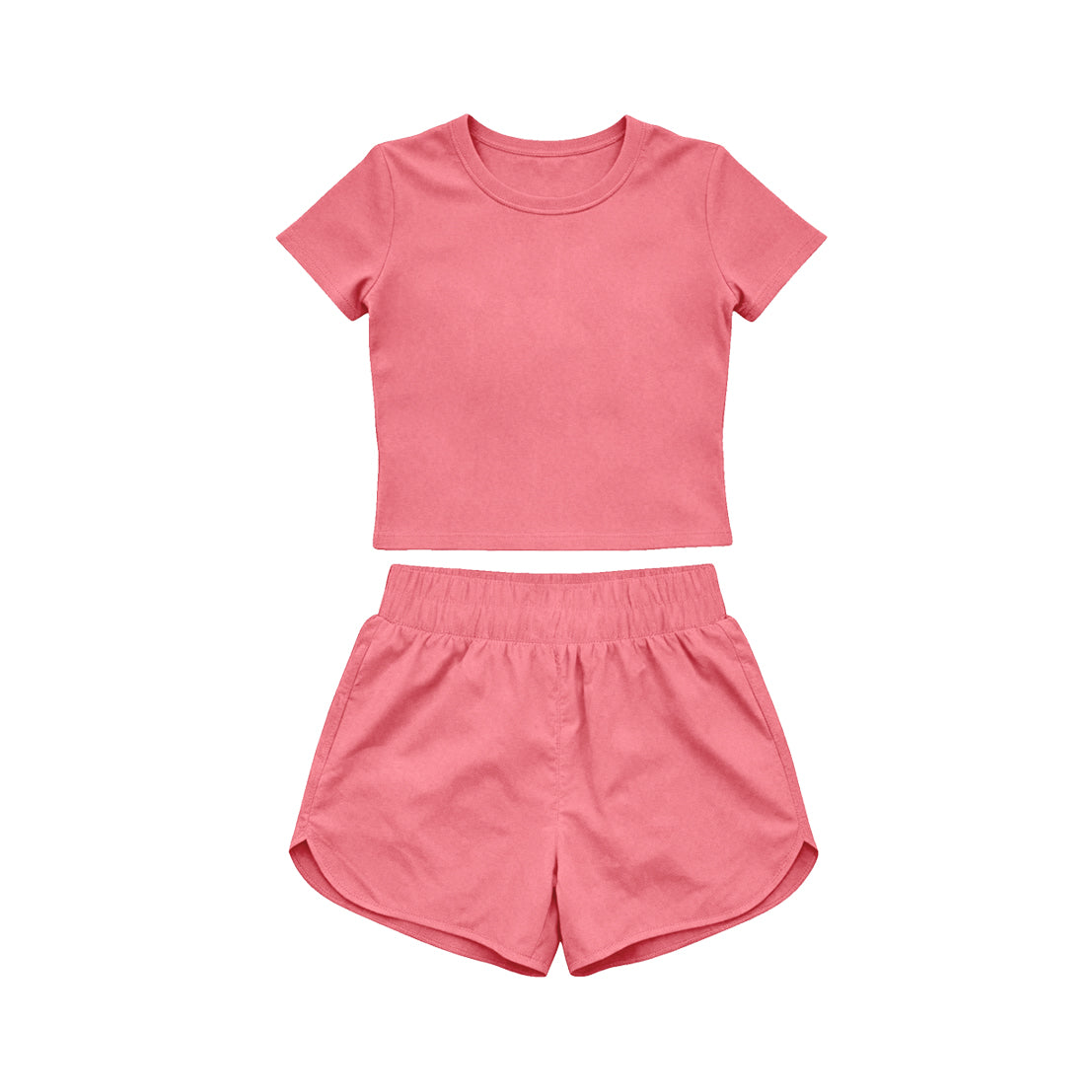 Short sleeves peach top shorts kids girls yoga active set