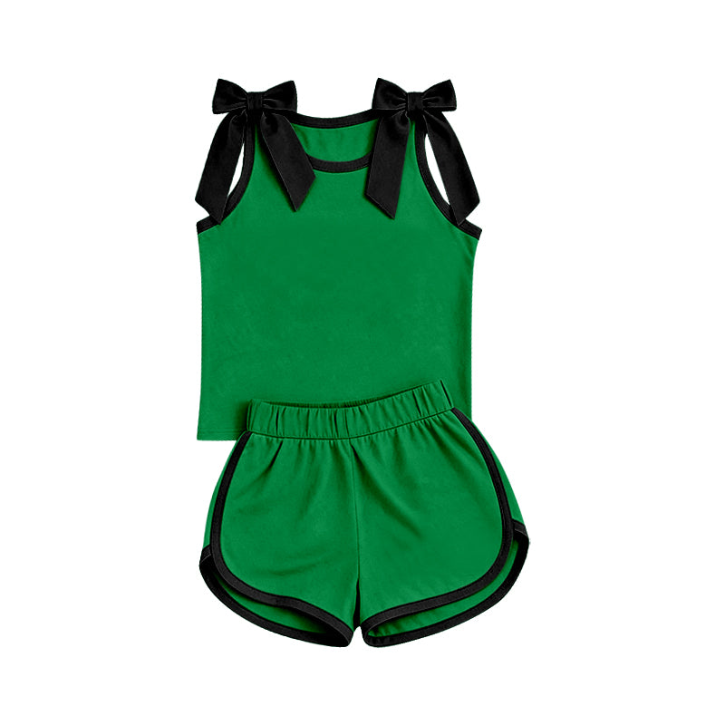 Sleeveless black bow green top shorts girls team outfits