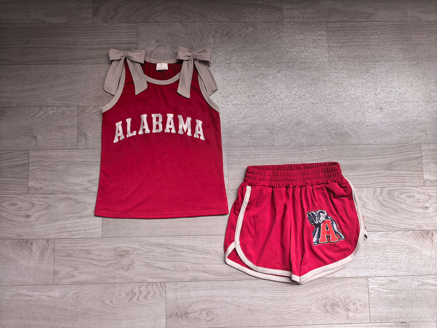 Sleeveless grey bow top elephant shorts A team girls outfits