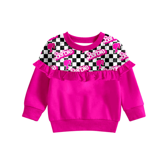 Hot pink plaid ruffle party girls shirt