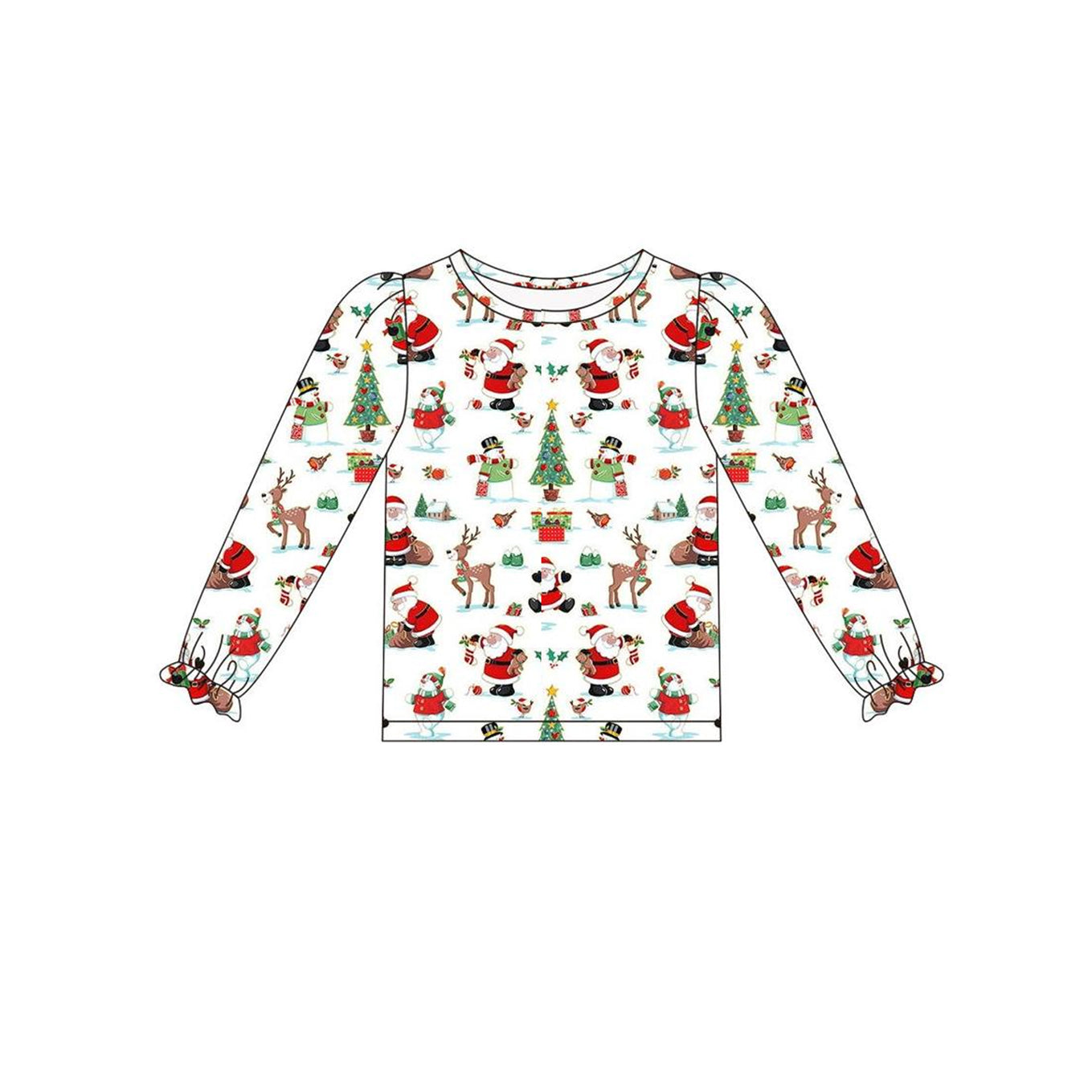 Long sleeves santa deer Christmas tree girls shirt