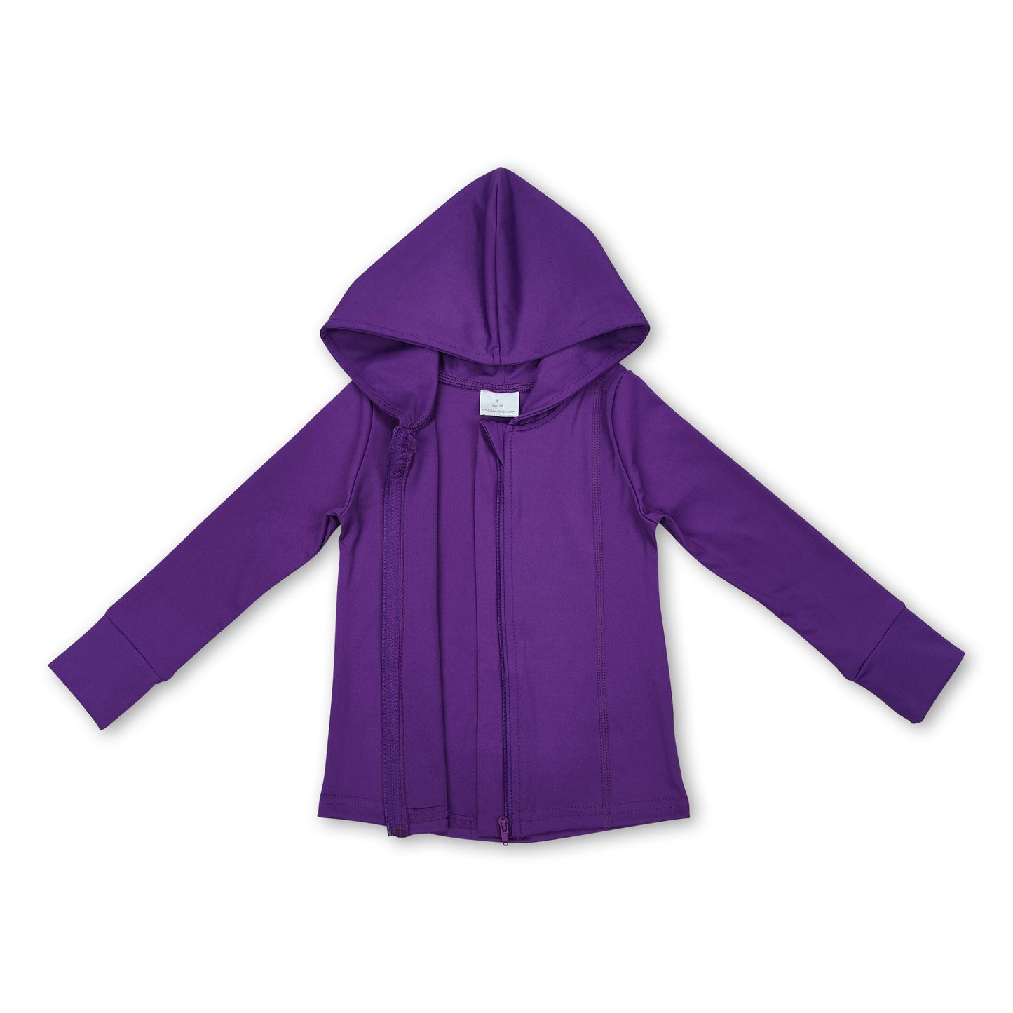 Purple long sleeves baby girls zipper hooded yoga shirt