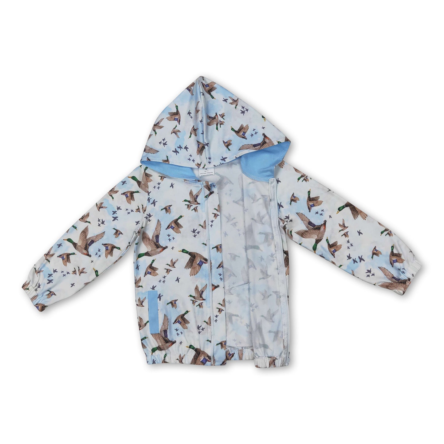 Light blue pocket duck baby kids zip hooded jacket