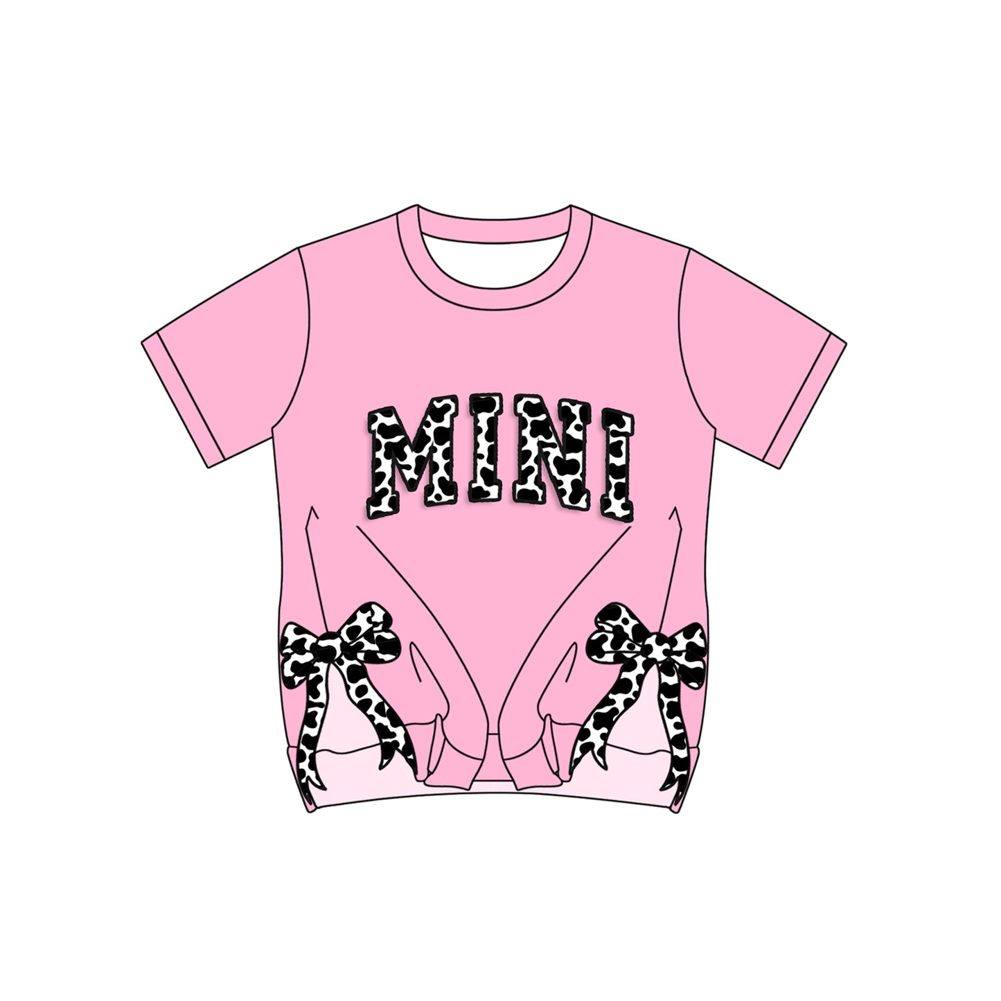 Pink short sleeves cow print mini bow baby girls shirt