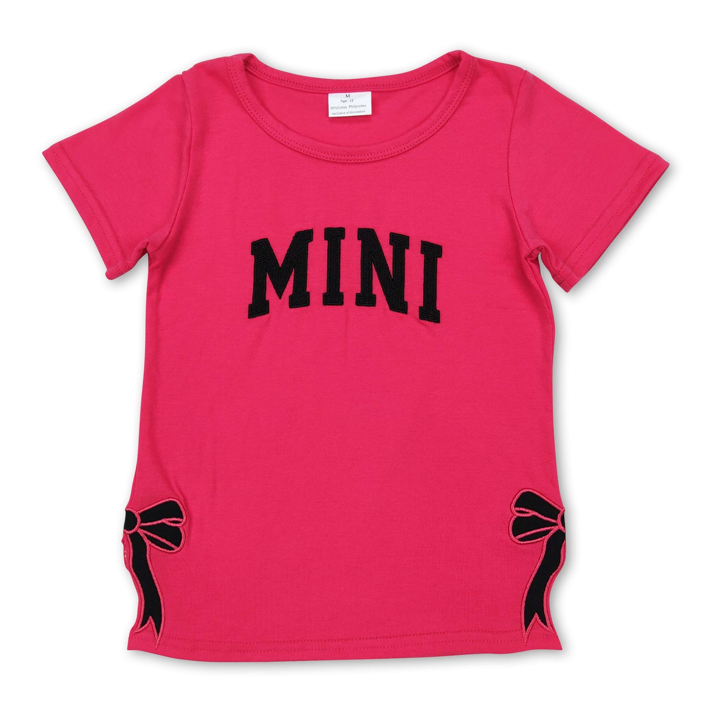 Hot pink short sleeves mini bow baby girls shirt