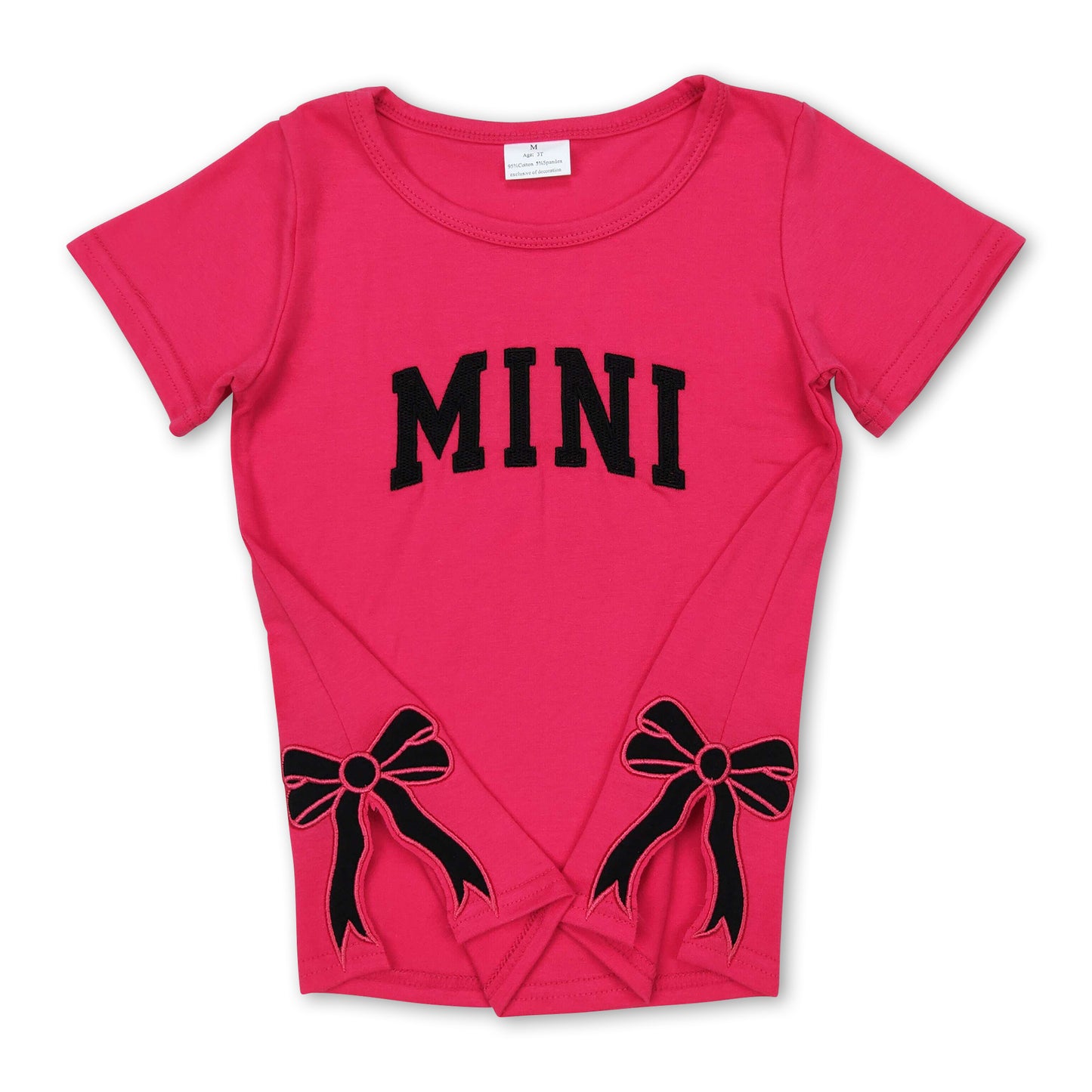 Hot pink short sleeves mini bow baby girls shirt