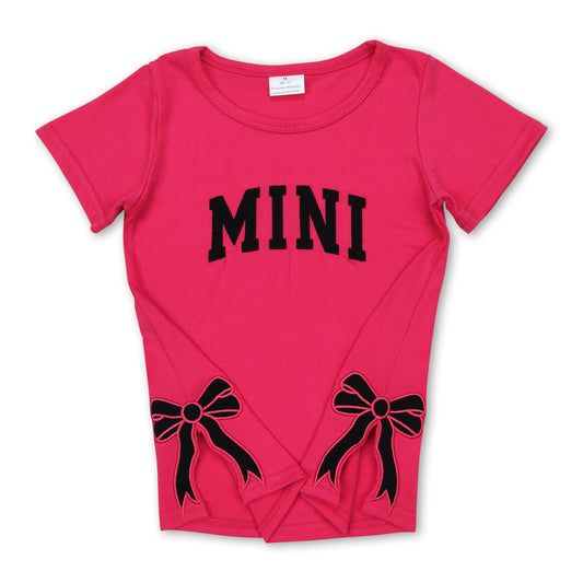 Hot pink short sleeves mini bow baby girls shirt