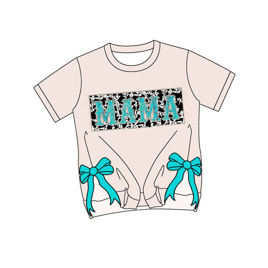 Cow print turquoise mama bow adult women shirt