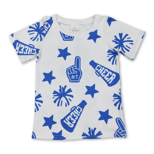 Short sleeves cheer blue kids girls team shirt