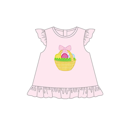 Pink flutter sleeves eggs basket baby girls Easter shirt