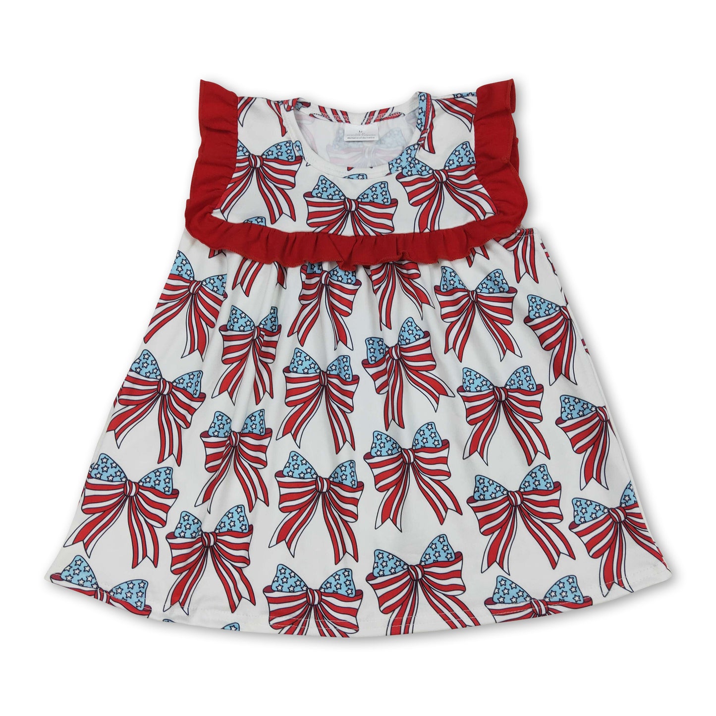 Red ruffle stars stripe bow kids girls 4th of july shirt