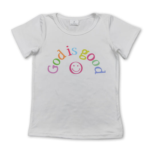 White short sleeves god is good smile girls shirt