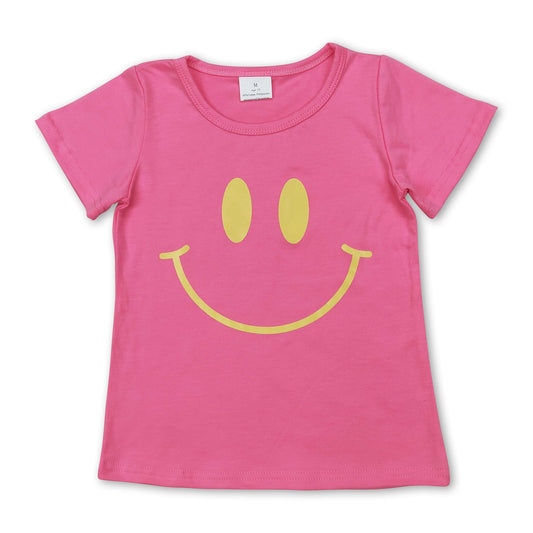 Hot pink short sleeves smile girls summer shirt