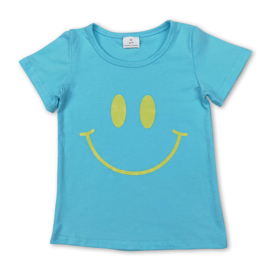Aqua short sleeves smile girls summer shirt