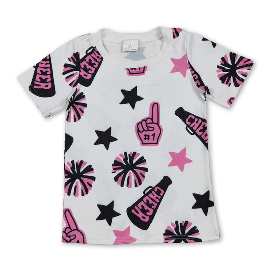 Pink short sleeves cheer kids girls team shirt