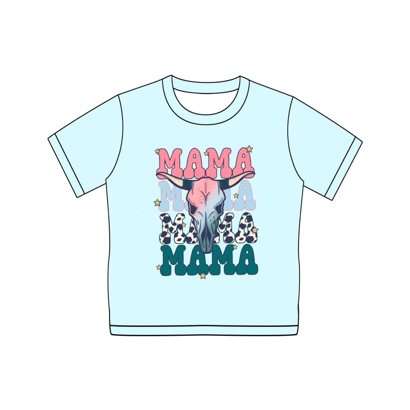 Short sleeves mama bull skull western adult women shirt