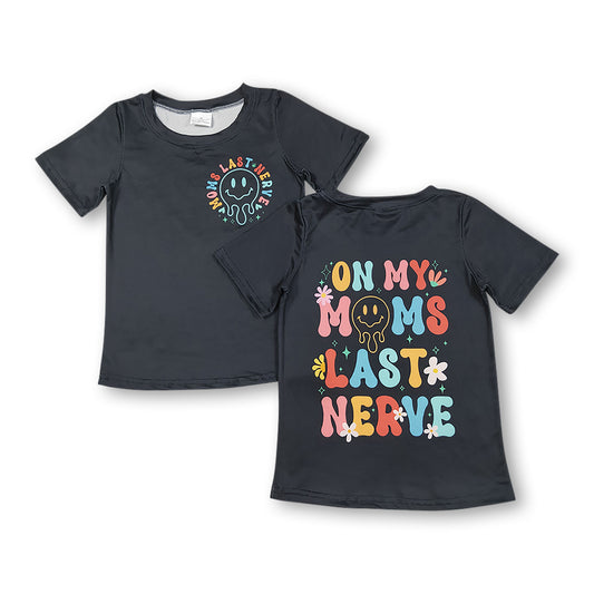 Black short sleeves smile floral letters kids shirt