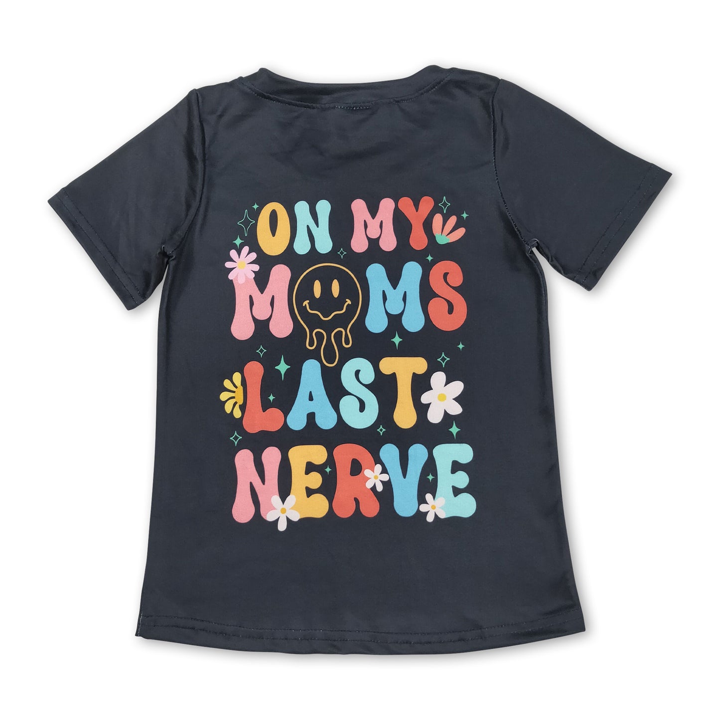 Black short sleeves smile floral letters kids shirt