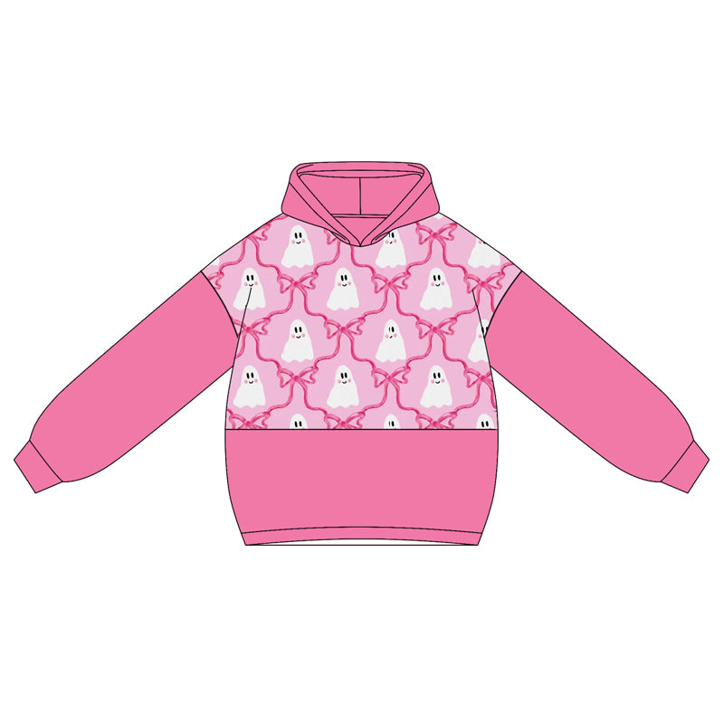 Pink long sleeves ghost bow kids girls Halloween hoodie