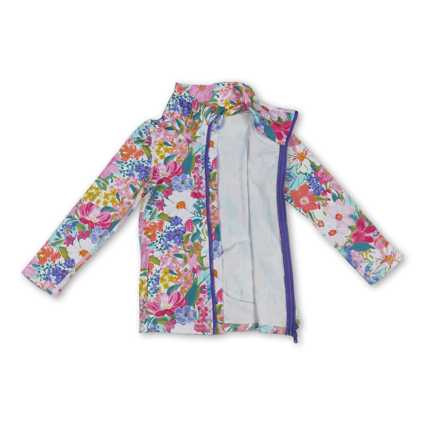 Long sleeves lavender floral girls zip yoga top