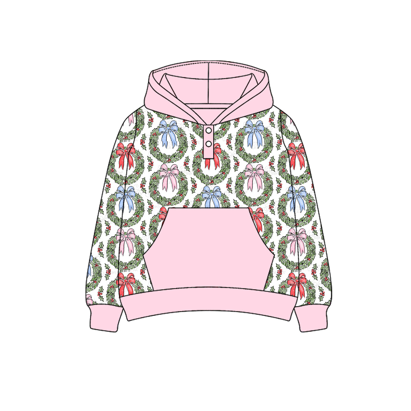Colorful bow ornaments pink pocket girls Christmas hoodie
