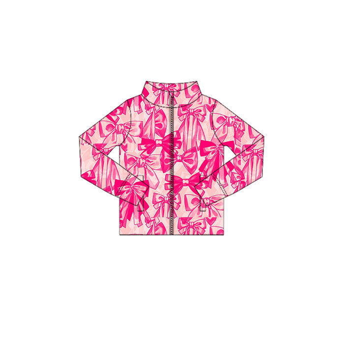 Long sleeves hot pink bow zipper kids girls yoga top