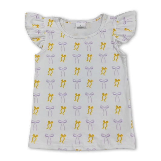 Flutter sleeves gold lavender bows baby girls shirt