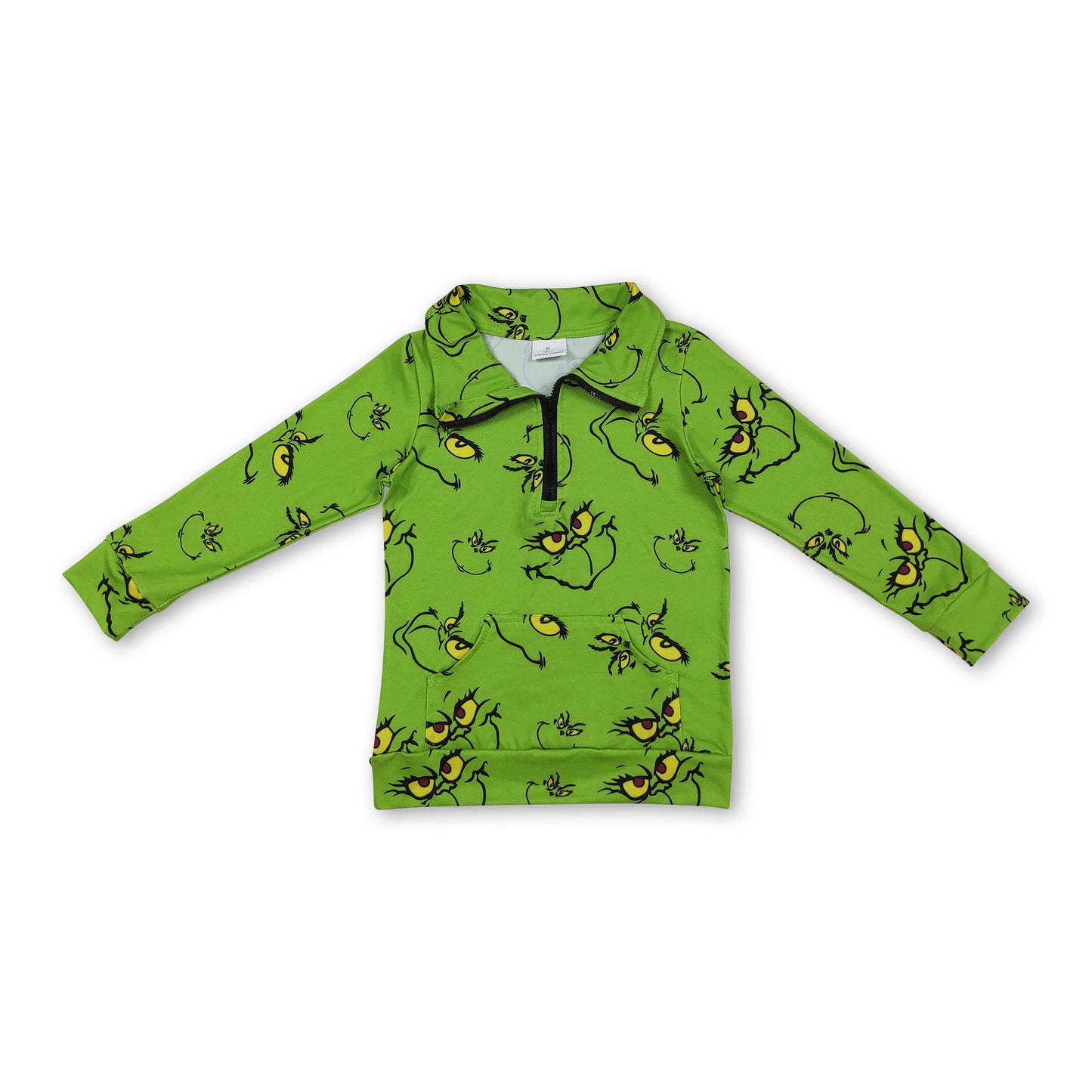 Long sleeves green face baby kids Christmas zipper pullover
